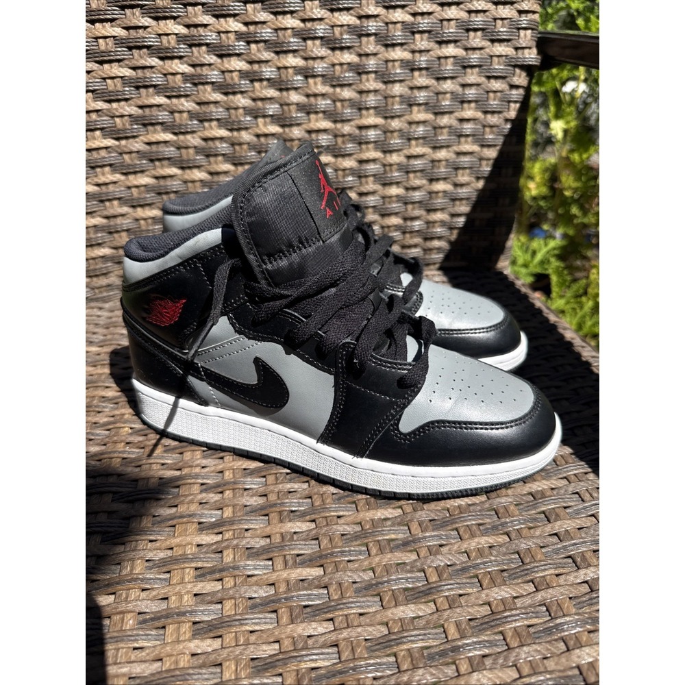 6.5y Air Jordan 1 Mid GS Black/gym Red-particle Grey